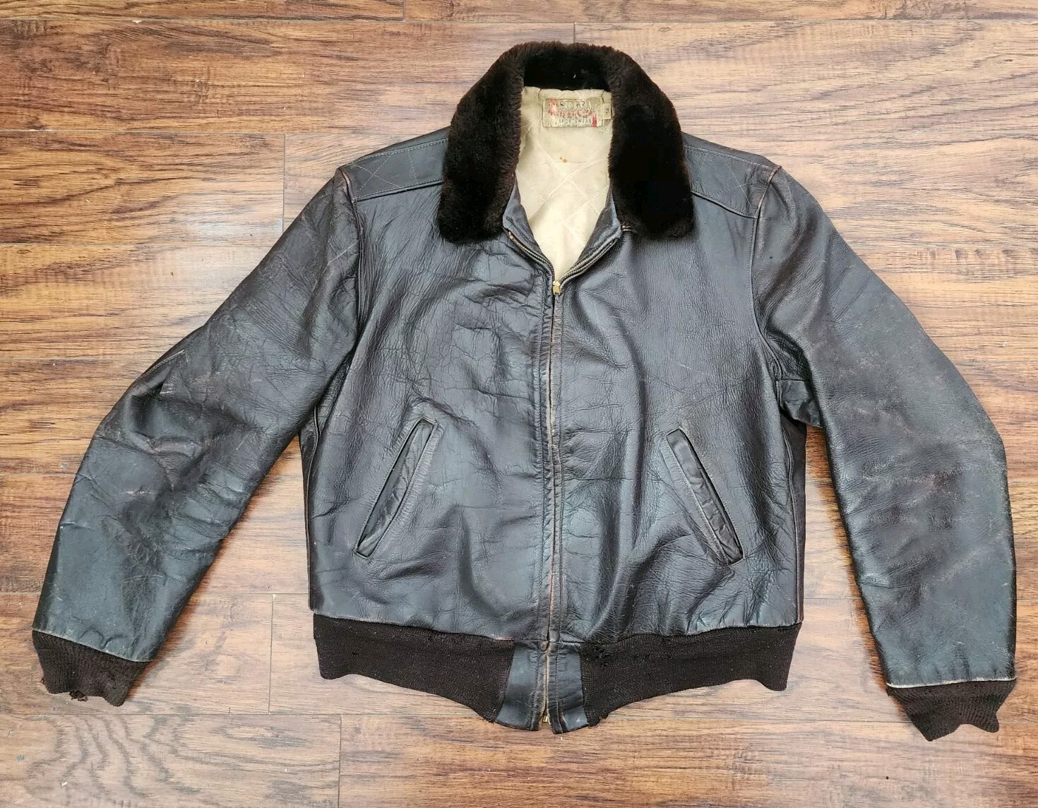 Chaqueta de cuero de caballo Sierra California Chaqueta de bombardero de vuelo de aviador años 40 OBO