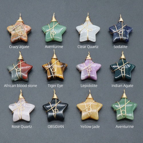 10pcs Natural Crystal Star Stone Pendant Golden Wire Wrap Healing Reiki Quartz - Picture 2 of 2