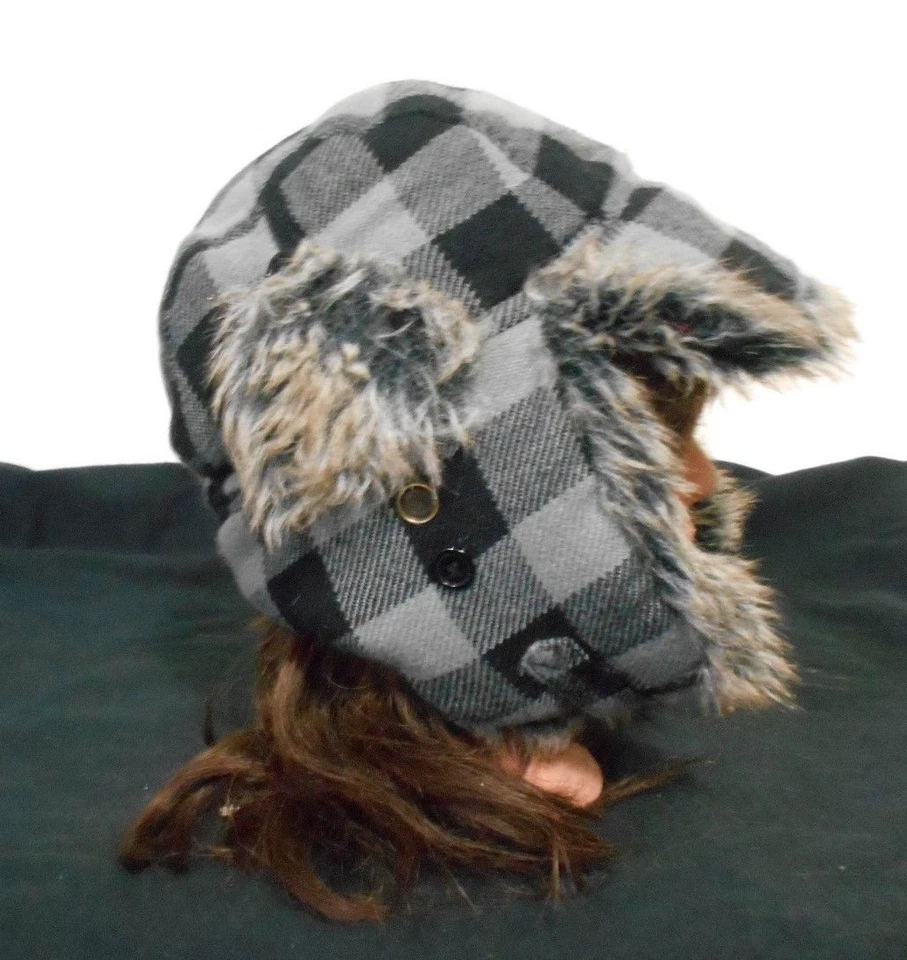 Sombrero de piel sintética grande a cuadros de búfalo negro forro acolchado gótico grunge Foto 4 de 4