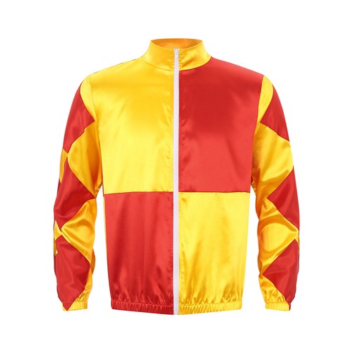 Mens Horse Race Costume Satin Jackets Contrast Checkerboard Horse Rider Coat - Picture 10 of 47