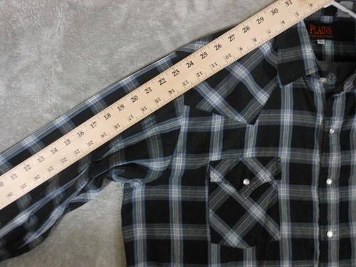 Camisa para hombre Plains Western Wear XL perla abotonada manga larga negra a cuadros - Imagen 10 de 16