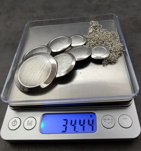 "Collar circular disco cepillado de plata esterlina Estate Arte d'Argento Italia 20""" - Imagen 11 de 11