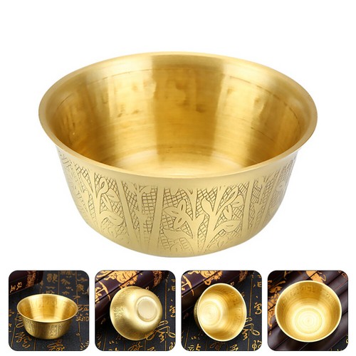 1 pieza cuenco decorativo de cobre cuenco de ofrenda de agua cuenco de sacrificio budista (dorado) - Imagen 4 de 12