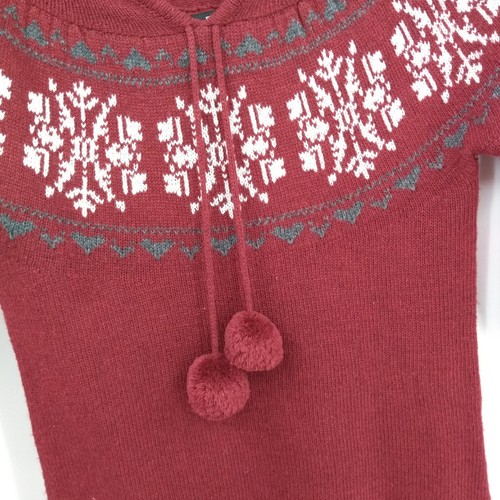 Papillon Sweater Dress Size Small Rust Red Hooded Short Sleeve Snowflake - Picture 4 of 8