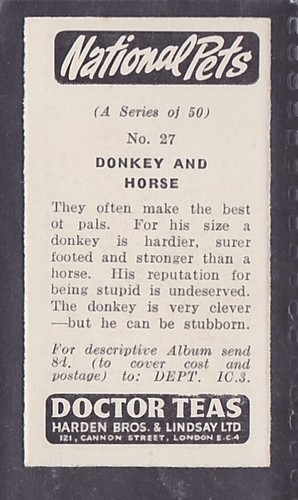 DONKEY AND HORSE - 60 + year old English Trade Card # 27 - Picture 2 of 2