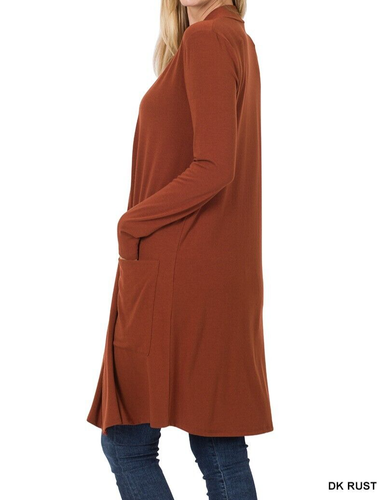Women's Open Front Long Sleeve Hip Length Long Cardigan Slouchy Side Pockets - Picture 13 of 16