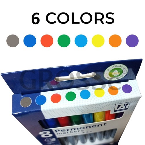 6 Pack Permanent Marker Pens Assorted Multi Colour bullet Point Tip - Picture 2 of 4
