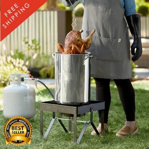 30 Qt STAINLESS STEEL Turkey Deep Fryer Kit Steamer Stock Pot Propane LP Outdoor
