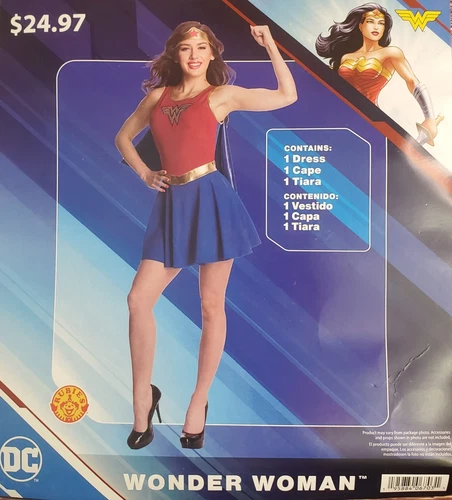 Rubies Adult Wonder Woman Halloween costume size Medium M 8/10 Dress Cape Tiara