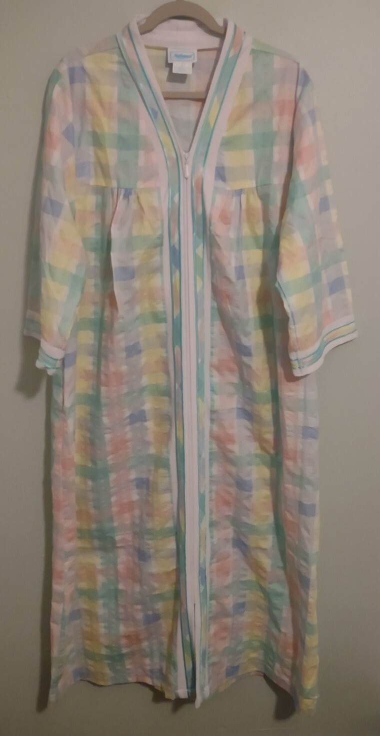 Vtg Grannycore Large Seersucker Housecoat House D… - image 1