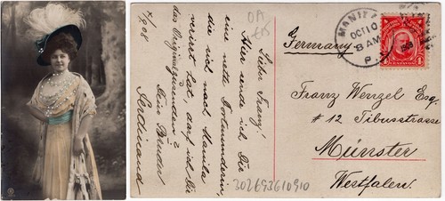 Philippines US 1908 picture postcard PPC Elegant Woman to Germany