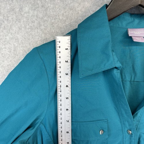 Laura Scott Womens Button Up Shirt Size LP Green Roll Tab Sleeve New with Tags - Picture 4 of 14