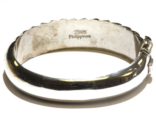 SU Philippines 925 Sterling Silver wave pattern bangle bracelet 45.8g 7" - Imagen 3 de 6