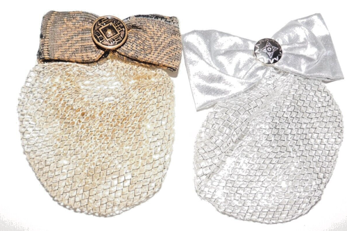VTG Handmade Hair Accessory Bun Net Bow Barrette Lot of 2 Gold & Silver NOS - Picture 2 of 6