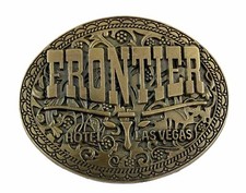 Old Frontier Hotel Casino Bar Las Vegas Vintage Brass Oval Belt Buckle 3.25