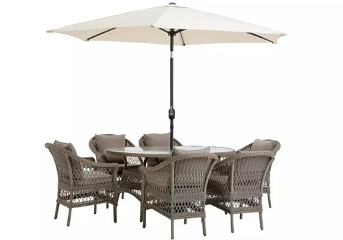 Palermo 6 Seater Rattan Effect Patio Set 8pc Complete w/Parasol & Back Cushions! - Picture 3 of 9