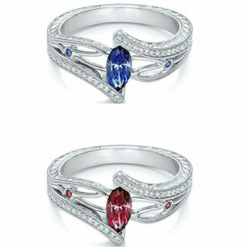 Fashion 925 Silver Rings Women Jewelry Blue Sapphire Wedding Ring Size 6-10 - Foto 1 di 8