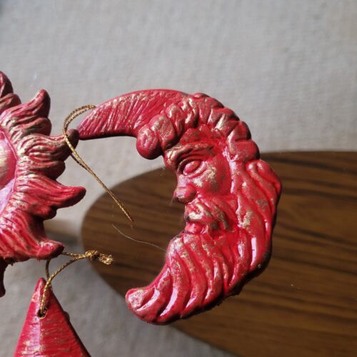 Celestial Man In The Moon Stars Sun Christmas Decorations Baubles Ornaments Red - Picture 3 of 5