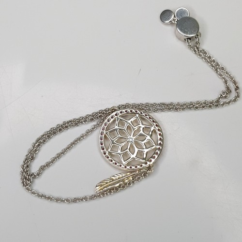 Pink Sapphire Flower Lotus Chain Bracelet Sterling Silver Feather Charm Adjust - Picture 10 of 12