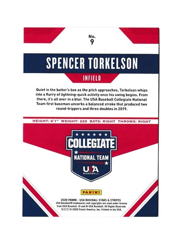 2020 USA Baseball Stars and Stripes Longevity Holofoil #9 Spencer Torkelson /99 - Picture 3 of 3