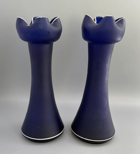 Ein schönes Paar Jugendstil Mary Gregory kobaltblaue Glasvasen, 10" Leier - Bild 18 von 24