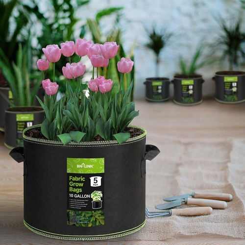 BN-LINK 5/10 Pack 5-10 Gallon Grow Bags Heavy Duty 300G Thickened Nonwoven - Picture 5 of 10
