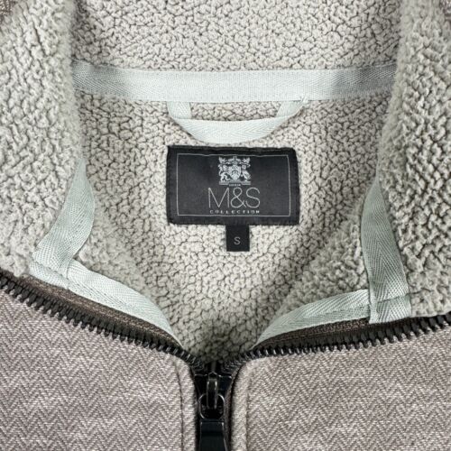 Marks & Spencer Men's Fleece Zip-Up Size Small Grey Herringbone Warm - Picture 3 of 7