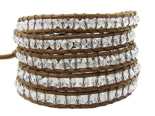 5 Wrap Bracelet CRYSTAL beads stainless steel clasp leather fashion bracelet - Picture 1 of 2