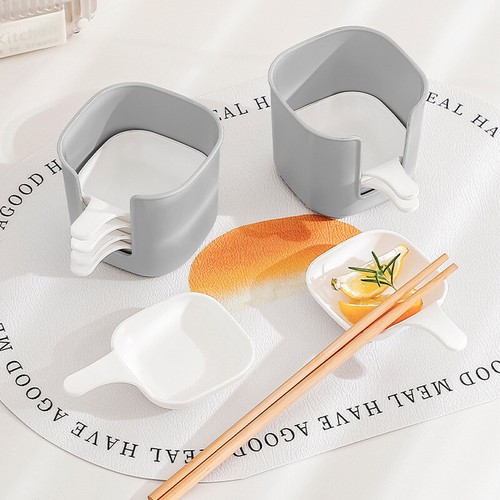 7 Pieces Sauce Dish Set Plastic Seasoning Plate Sauce Bowl with Handle and Rack - Picture 9 of 10