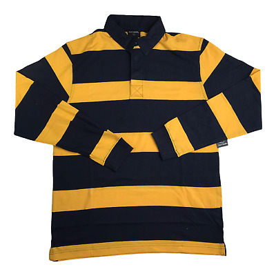 Men Long Sleeve Stripe Rugby Shirt Burnside CHOOSE A SIZE Navy Grey White Yellow Men Long Sleeve Stripe Rugby Shirt Burnside CHOOSE A SIZE Navy Grey White Yellow