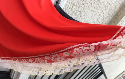 Vintage Maxi Dress Red Polyester White Lace Red Rickrack Hippy Festival 1970s - Picture 12 of 12