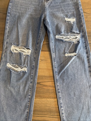 Cider Happy Hour Wide Leg Y2K Style Grunge Ripped Distressed Blue Jeans Sz small - Picture 5 of 8