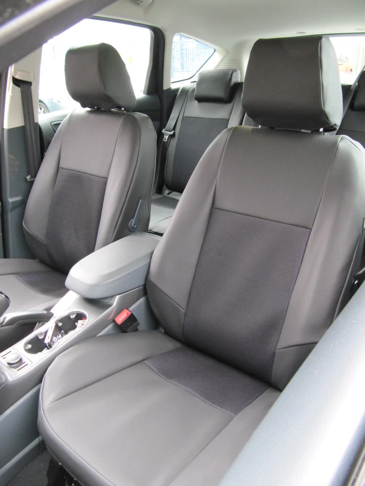 FUNDAS DE ASIENTO DE COCHE FORD C MAX de cuero sintético con centros de tela a medida Foto 2 de 4