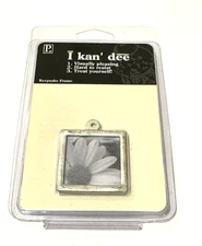 VTG I Kan Dee Keepsake Mini Frame Brushed Silver Square Craft Pendant Stamp NOS