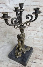 Nude Boy Candle Holder Candelabra Bronze Masterpiece Figure Art Deco Nouveau LRG