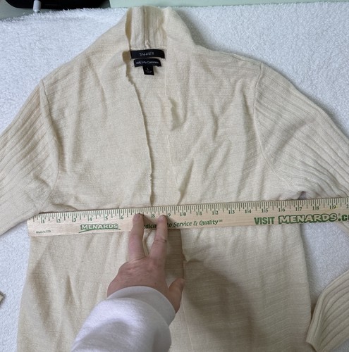 Tahari Womens Cardigan Open 2 Ply 100% Cashmere Preppy Cream Winter Size L - Picture 5 of 9