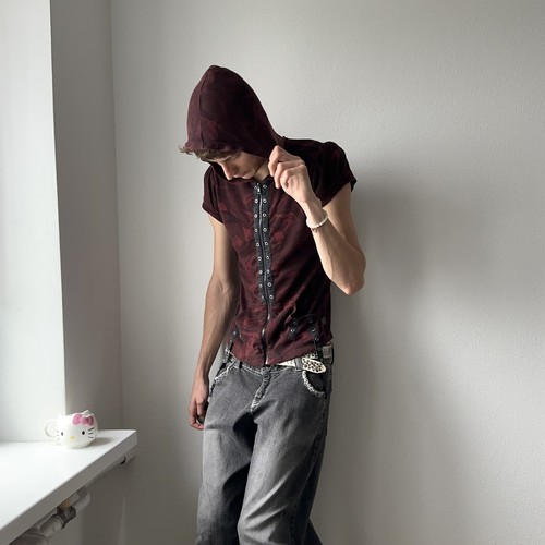 Gothic Tripp NYC Camo Eyelets Bondage Hoodie Hysteric Glamour Mad Punk Vibe - Picture 3 of 12