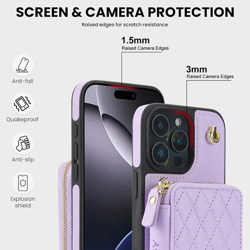 Custodia portafoglio pelle PU tracolla per iPhone 16 15 14 13 12 11 Pro Max X - Foto 28 di 68