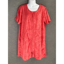 Croft & Barrow Coral Floral Embossed Zip Lounge Robe House Coat Sz L Terrycloth