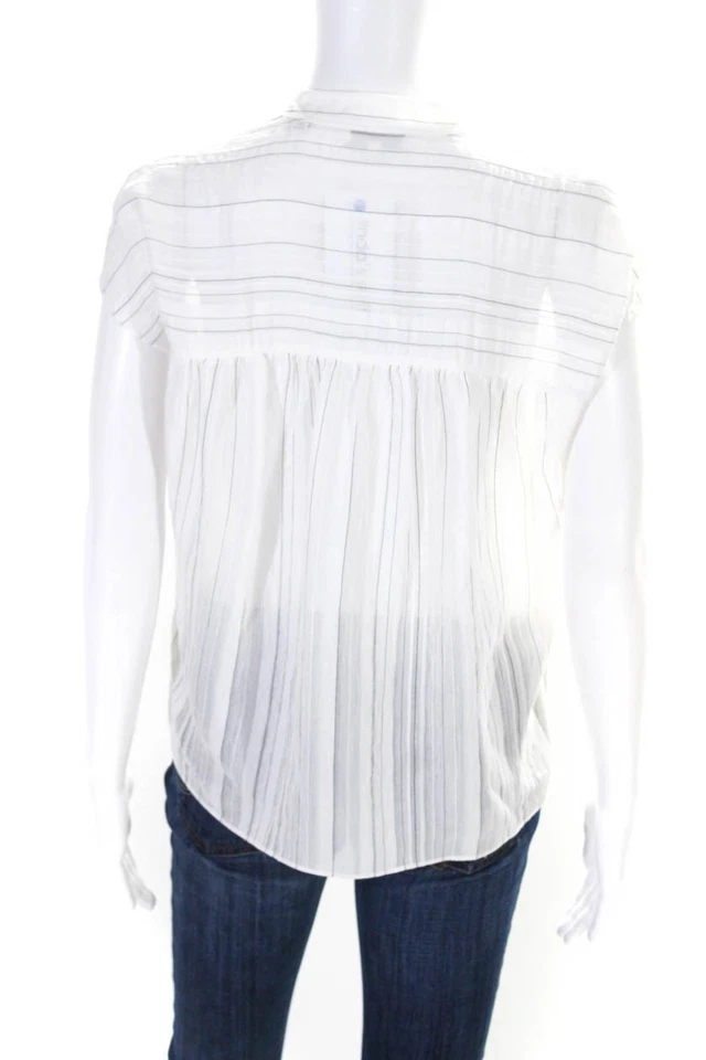 Blusa blanca Vince a rayas transparentes sin mangas con cuello en V talla XXS para mujer Foto 3 de 4
