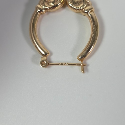 14k Yellow Gold Dual Ram Head Aries Zodiac Hollow Hoop Earrings Vintage - Picture 4 of 6