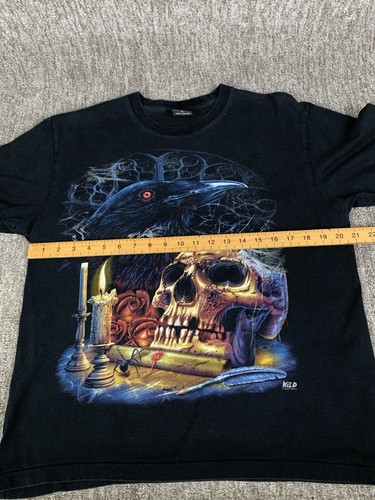 WILD Skull Raven T- Shirt Single Stitch Double Sided Vintage 90s Men’s Large - Bild 6 von 13
