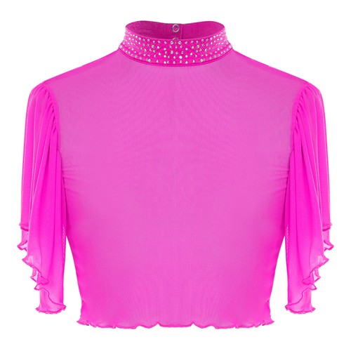 Womens Crop Top Pole Tops Short Sleeve Shirt Daily Wear Dance Sheer Cardigan - Picture 70 of 96