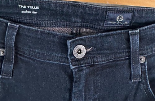 Pantalones de mezclilla Adriano Goldschmied Tellis modernos ajustados oscuros preppy elásticos años 90 talla 34x34 - Imagen 2 de 9