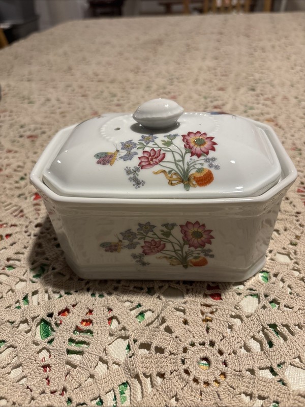 vintage Lourioux Le Faune museum of modern art floral dish with lid floral motif