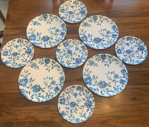 Pier 1 Imports Azzurro Floreale 4 Piatti e 5 Piatti Pranzo - Set di 9 Melamina - Foto 4 di 16
