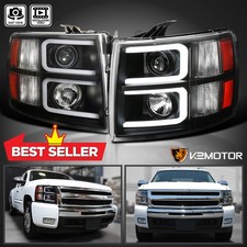 Black Fits 2007-2014 Chevy Silverado 1500 2500hd 3500hd Led Projector Headlights