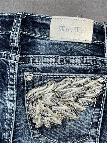 Miss Me Mid-Rise Boot Jeans Girl Youth 10 Medium Wash Blue Feather Pockets -4255 - Picture 19 of 19
