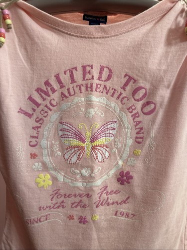 Vintage Y2K Limited Too Pink Short Sleeve Top With Beading Detail Girls L 14 - Picture 2 of 6