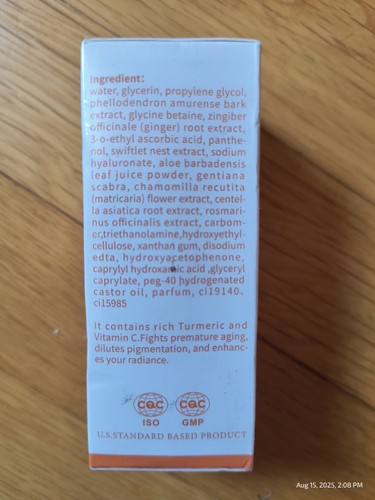 Suero facial con vitamina C de cúrcuma manchas oscuras suero antienvejecimiento hidratante suavizante - Imagen 3 de 5